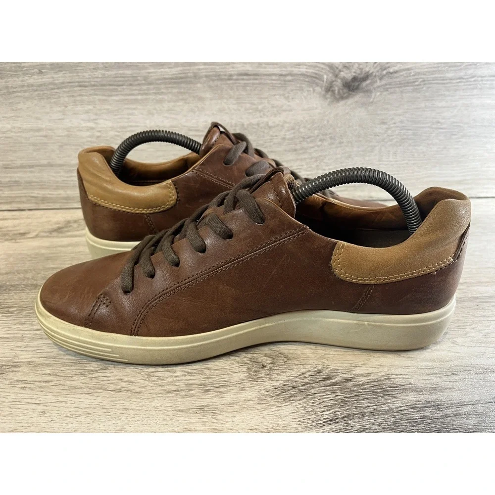 Ecco Shoes Mens Sz 8 Sneaker Soft 7 Lace Up City EU‎ 42 Brown Leather Comfort